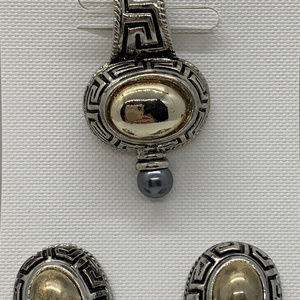 Gold and Silver Pendulum Pendant Earring Set NEW